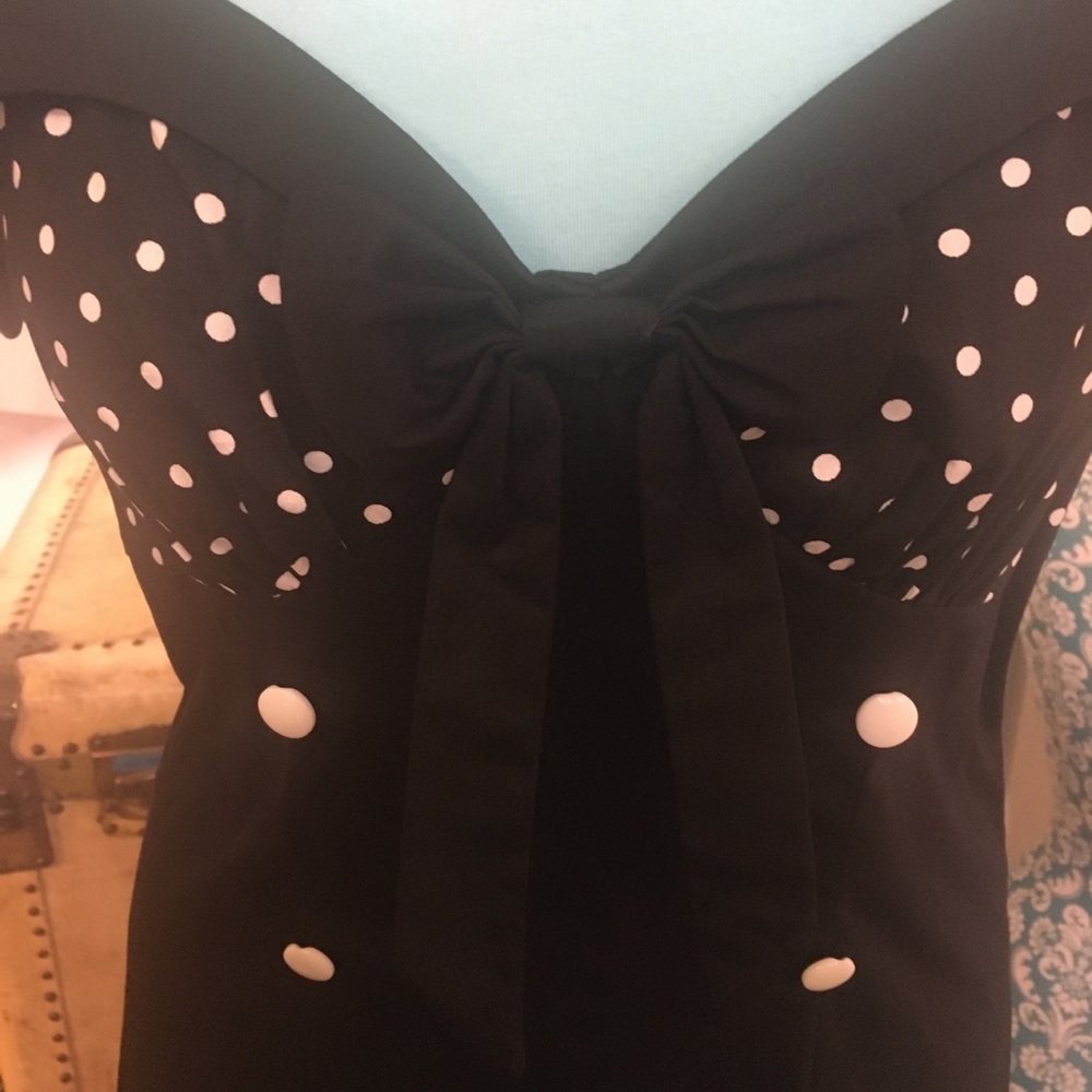 ⚫️⚪️Dottie Pin Up Pencil Dress Black⚪️⚫️ - Picture 6 of 11